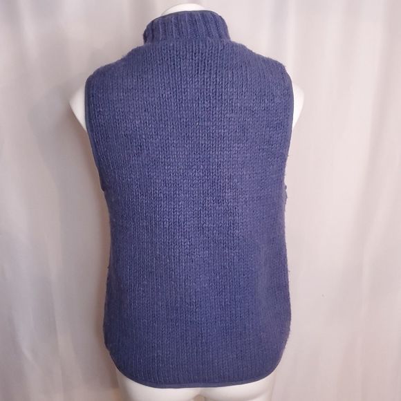 Pachamama Wool Fleece Lined Handknit Full Zip Sweater Vest Boho Blue sz S/M - Picture 4 of 8